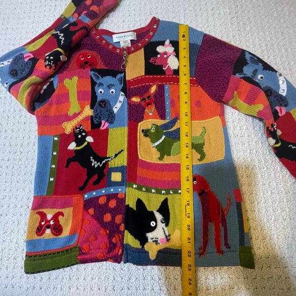 Fun Colorful Patchwork Colorblock Dog Susan Bristol Cotton Appliqué Sweater S - Picture 8 of 9